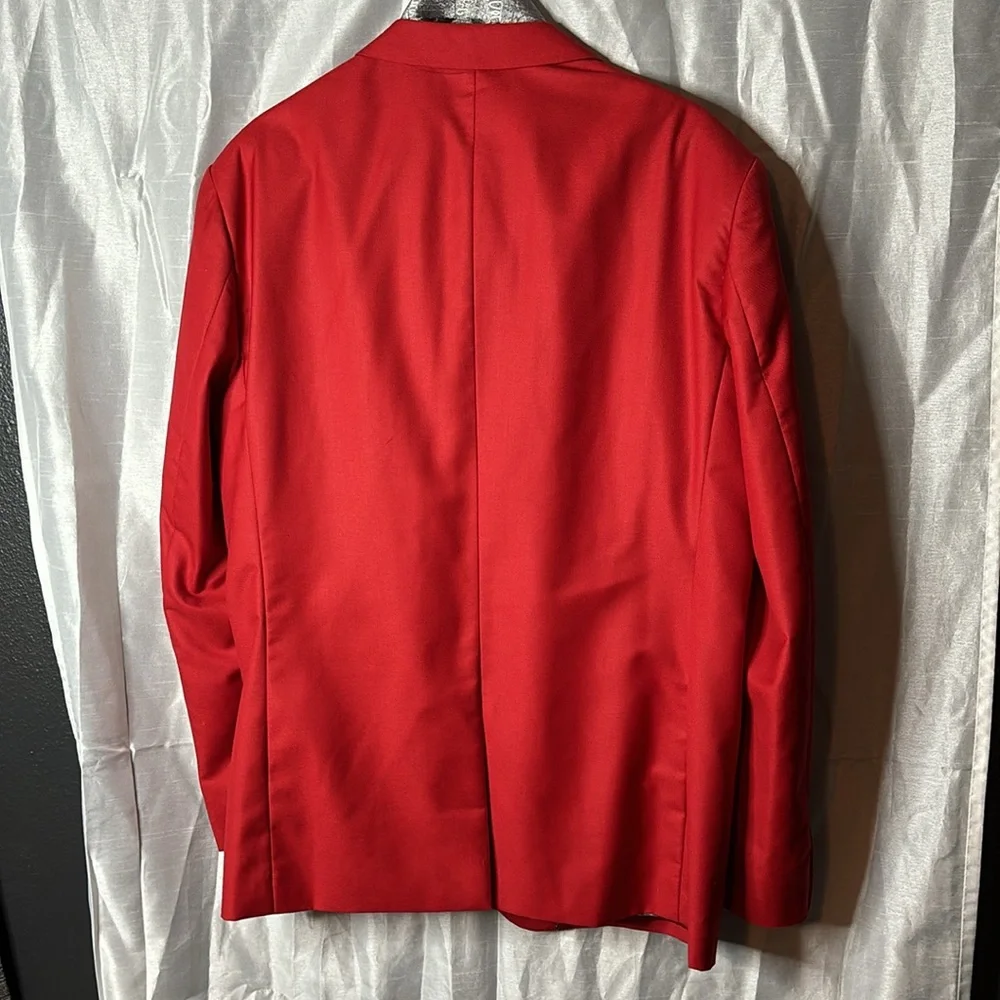 YFFUSHI Slim Fit Two Piece One Button Suit Red, With THAI SILK Shirt Like New - Picture 8 of 15